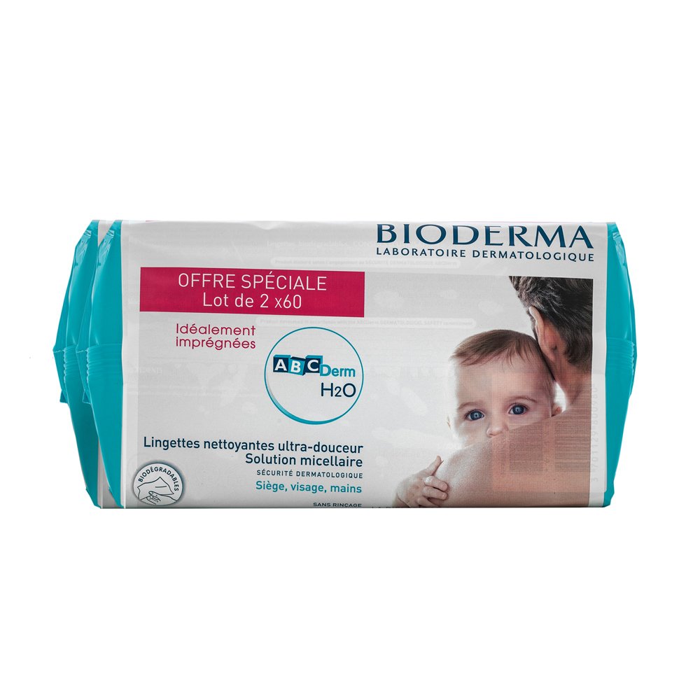 Bioderma ABCDerm H2O Lingettes Biodégradables 2x60 pcs – Bioderma