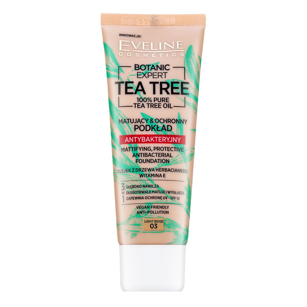 Eveline Botanic Expert Tea Tree Mattifying, Protective Antibacterial Foundation 03 Light Beige 30 ml – Eveline
