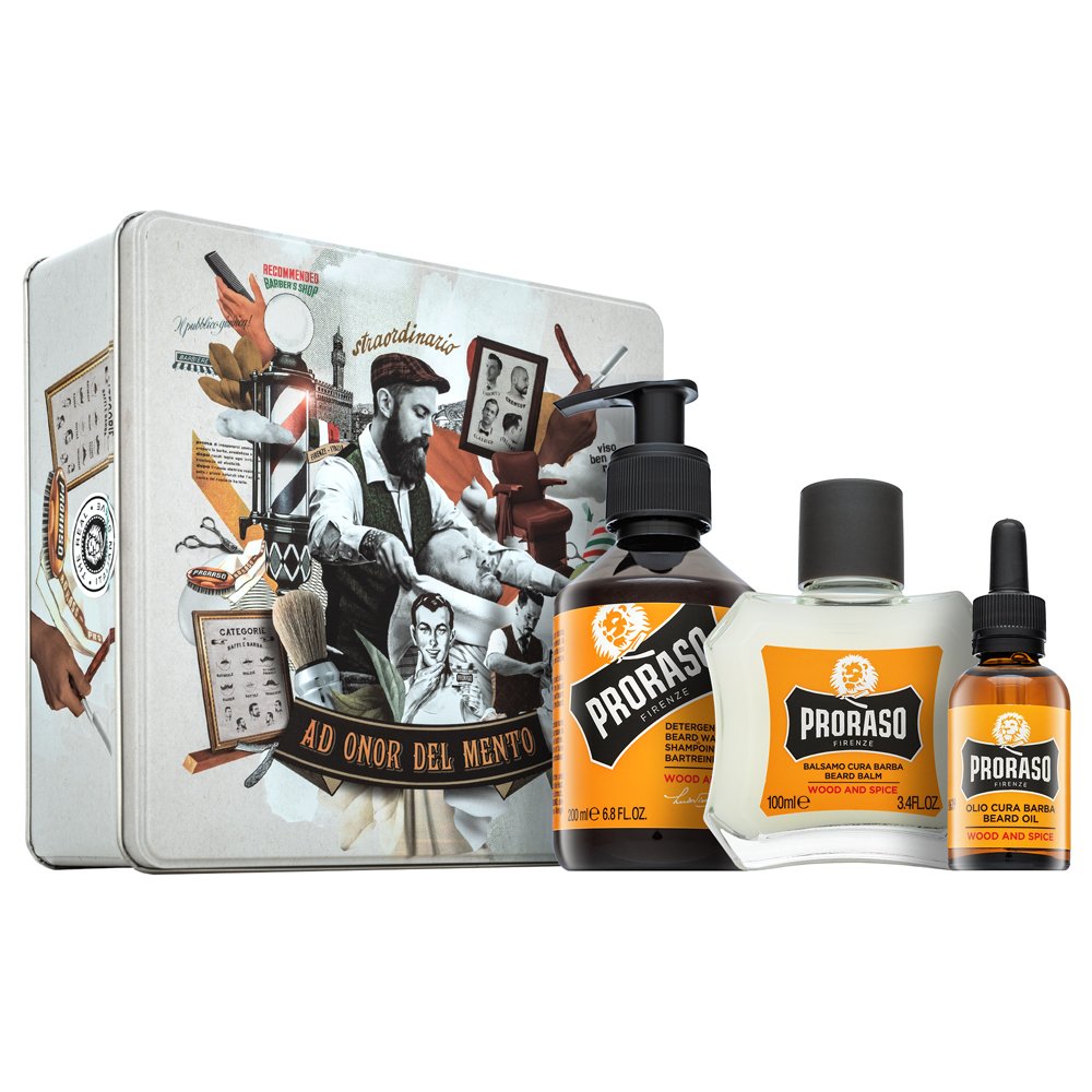 Proraso Wood And Spice Metal Box Beard Care 200 ml + 100 ml + 30 ml – Proraso