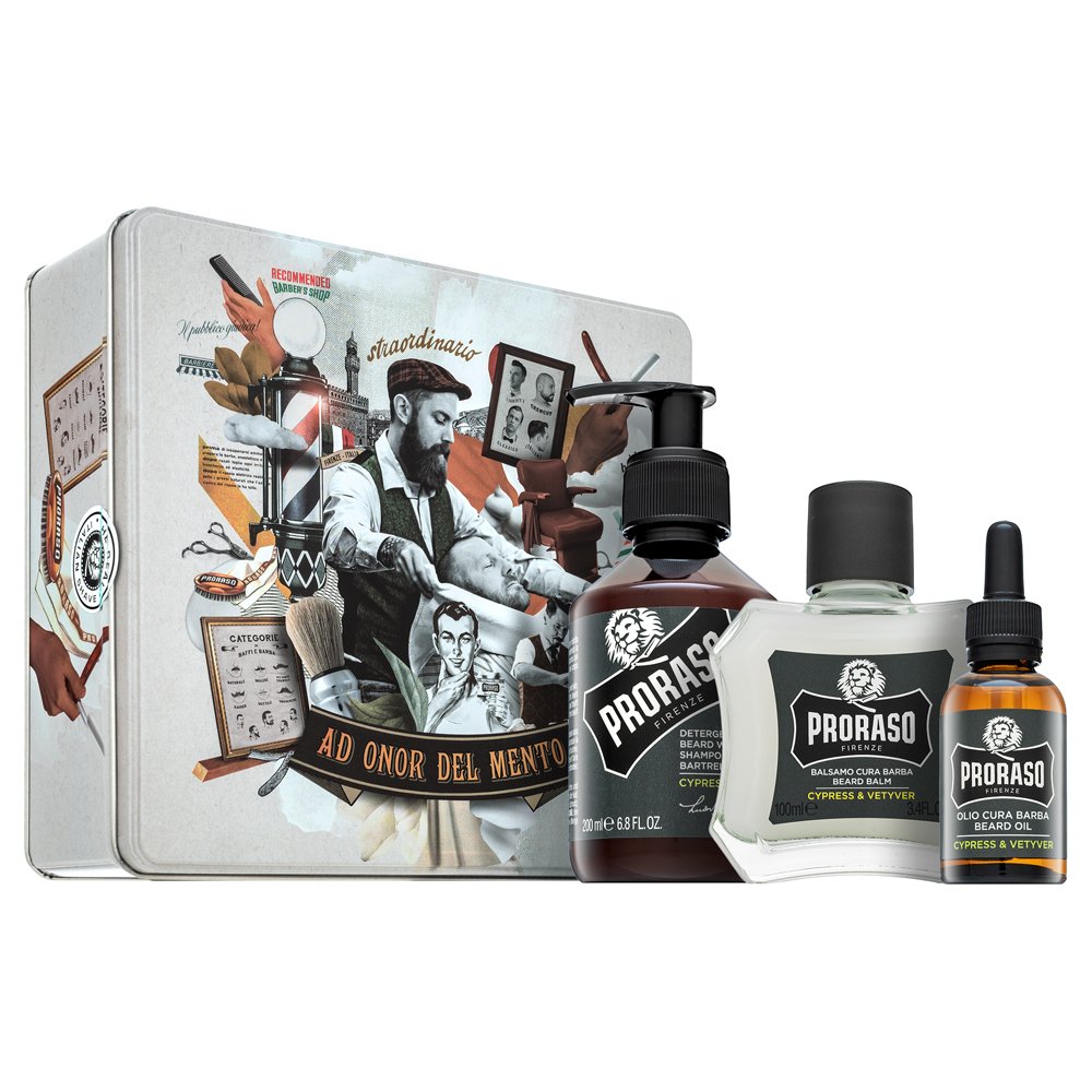 Proraso Cypress And Vetiver Metal Box Beard Care 200 ml + 100 ml + 30 ml – Proraso