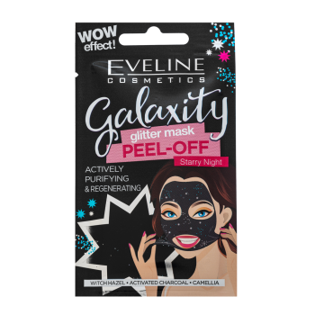 Eveline Galaxity Glitter Mask Peel-Off Starry Nights mască exfoliantă pentru o piele luminoasă și uniformă 10 ml