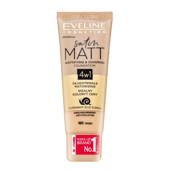Eveline Satin Matt Mattifying & Covering Foundation 4in1 tekutý make-up so zmatňujúcim účinkom 101 Ivory 30 ml