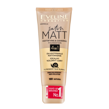 Eveline Satin Matt Mattifying & Covering Foundation 4in1 tekoča ličila z matirnim učinkom 103 Natural 30 ml