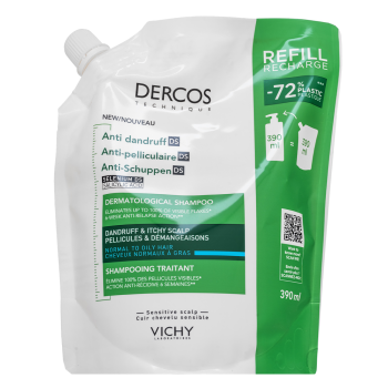 Vichy Dercos Anti-Dandruff Normal To Oily Hair Dermatological Shampoo tisztító sampon korpásodás ellen normál és zsíros hajra Refill 390 ml