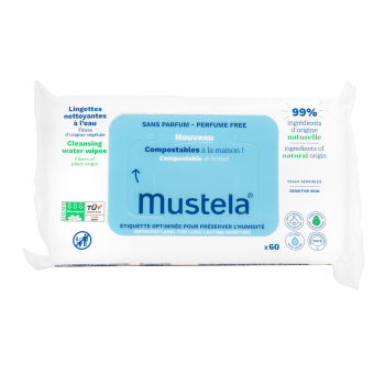 Mustela Compostable at Home čistilni robčki za otroke Cleansing Water Wipes 60 pcs