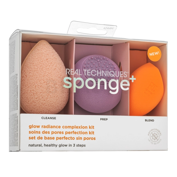 Real Techniques Sponge+ Glow Radiance Complexion Kit 3pcs Set für eine einheitliche und aufgehellte Gesichtshaut