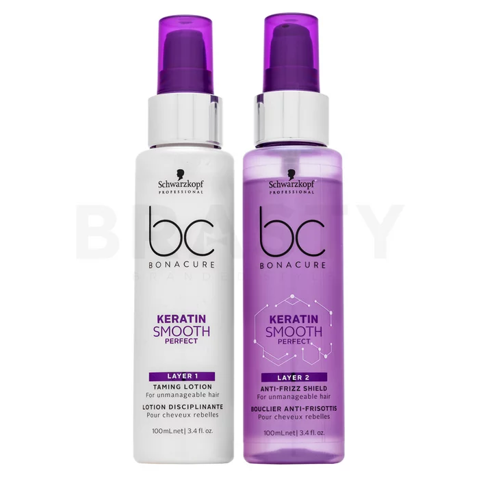 Schwarzkopf Professional BC Bonacure Keratin Smooth Perfect Duo Layering öblítés nélküli ápolás rakoncátlan hajra 100 ml +100 ml