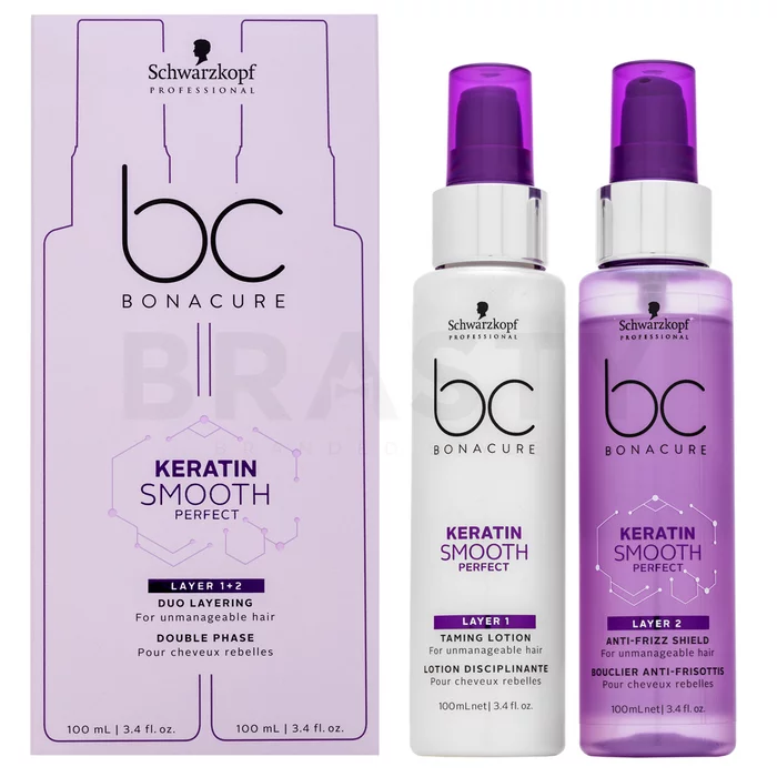 Schwarzkopf Professional BC Bonacure Keratin Smooth Perfect Duo Layering öblítés nélküli ápolás rakoncátlan hajra 100 ml +100 ml