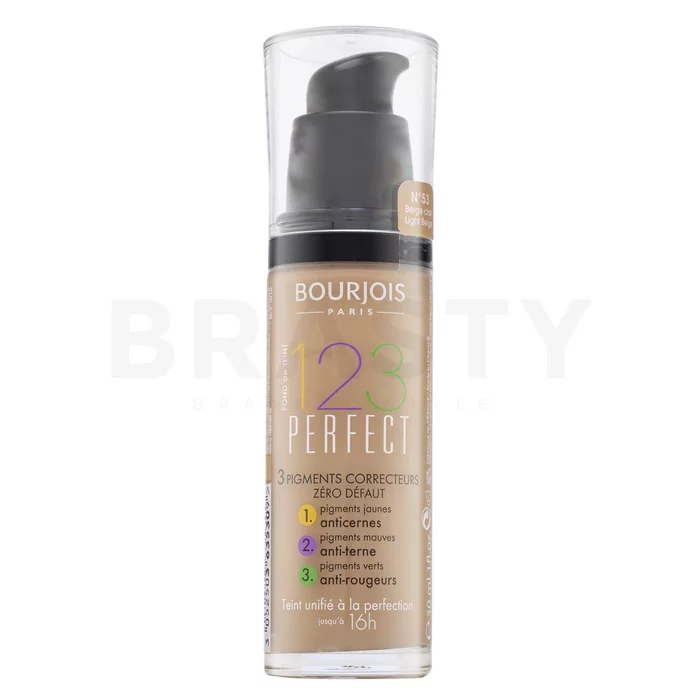 Bourjois 123 Perfect Foundation folyékony make-up az arcbőr hiányosságai ellen 53 Light Biege 30 ml