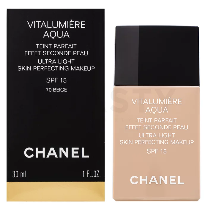 Chanel Vitalumiere Aqua UltraLight Skin Perfecting Makeup make-up az egységes és világosabb arcbőrre 70 Beige 30 ml