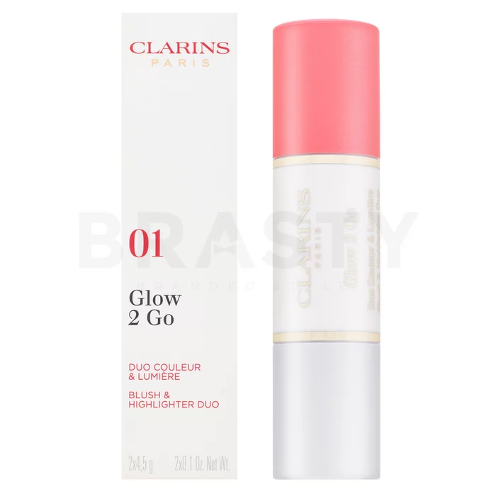 Clarins Glow 2 Go Blush & Highlighter kremno rdečilo 2v1 01 Glowy Pink 2x4 g
