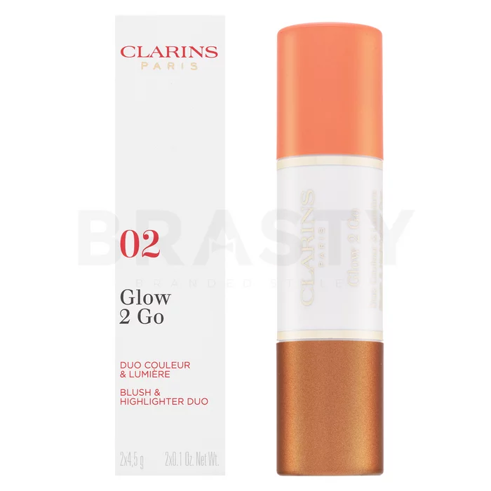 Clarins Glow 2 Go Blush & Highlighter krémová lícenka 2v1 02 Golden Peach 2x4 g