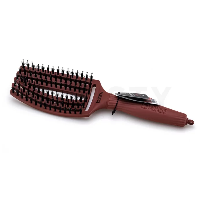 Olivia Garden Fingerbrush Combo Medium Chocolate kartáč na vlasy s nylonovými a kančími štětinami