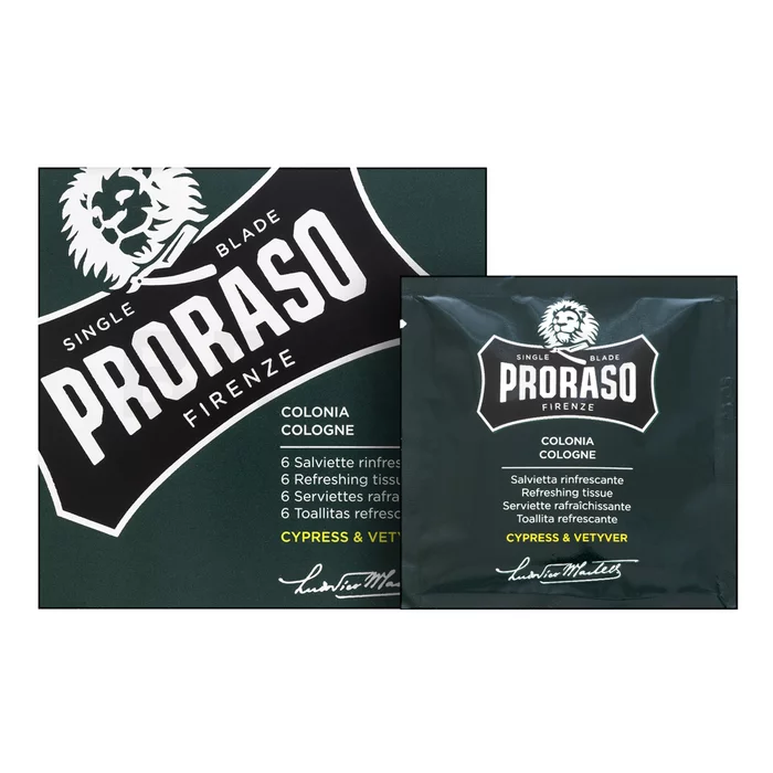 Proraso Cypress And Vetiver Refreshing Tissues 6 Pieces upokojujúce pleťové obrúsky pre citlivú a suchú pleť