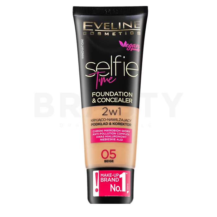 Eveline Selfie Time 2in1 Foundation & Concealer langhoudende make-up 2v1 05 Beige 30 ml