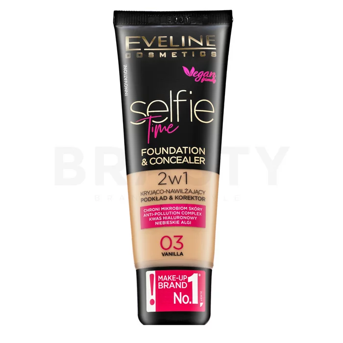 Eveline Selfie Time 2in1 Foundation & Concealer langhoudende make-up 2v1 03 Vanilla 30 ml