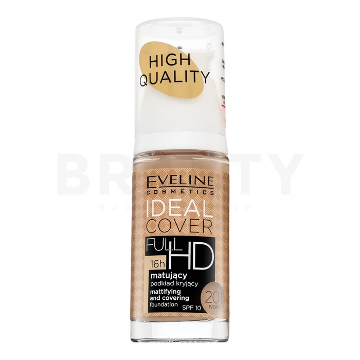 Eveline Ideal Cover FullHD SPF10 Foundation dugotrajna šminka za ujednačenu i prosvijetljenu kožu 201 Ivory 30 ml