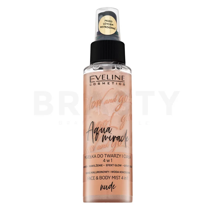 Eveline Glow And Go! Aqua Miracle 4in1 Face Mist Make-up fixeerspray voor een uniforme en stralende teint 01 Nude 110 ml