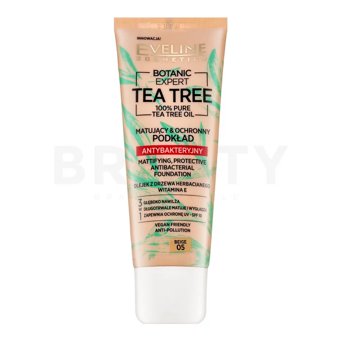 Eveline Botanic Expert Tea Tree Mattifying, Protective Antibacterial Foundation folyékony make-up az arcbőr hiányosságai ellen 05 Beige 30 ml