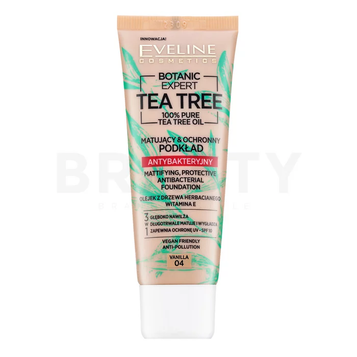 Eveline Botanic Expert Tea Tree Mattifying, Protective Antibacterial Foundation podkład w płynie przeciw niedoskonałościom skóry 04 Vanilla 30 ml