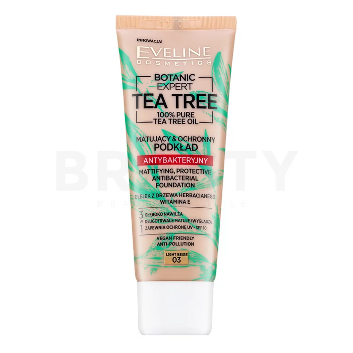 Eveline Botanic Expert Tea Tree Mattifying, Protective Antibacterial Foundation tekutý make-up proti nedokonalostiam pleti 03 Light Beige 30 ml