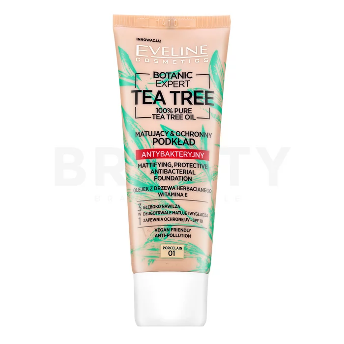 Eveline Botanic Expert Tea Tree Mattifying, Protective Antibacterial Foundation tekutý make-up proti nedokonalostiam pleti 01 Porcelain 30 ml