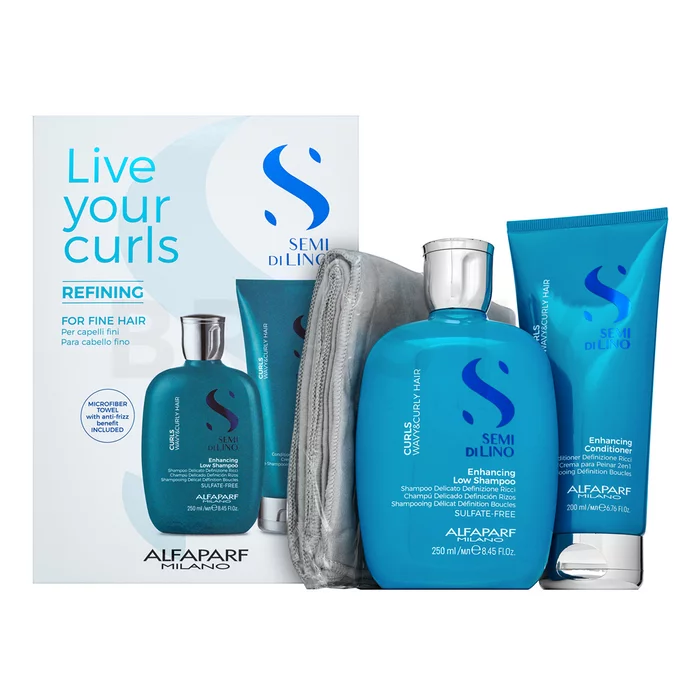 Alfaparf Milano Semi Di Lino Live Your Curls Refining Kit Champú y acondicionador Para lucir un cabello ondulado y rizado