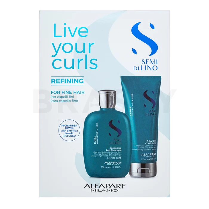 Alfaparf Milano Semi Di Lino Live Your Curls Refining Kit Champú y acondicionador Para lucir un cabello ondulado y rizado