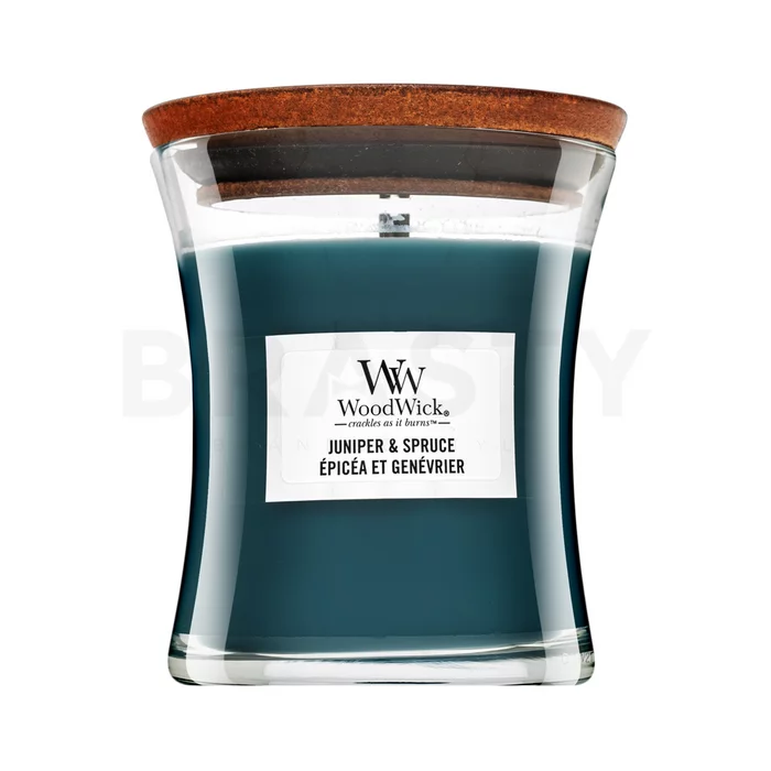 Woodwick Juniper & Spruce geurkaars 85 g