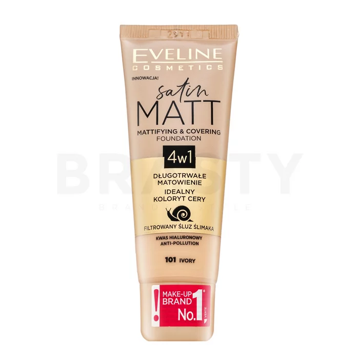 Eveline Satin Matt Mattifying & Covering Foundation 4in1 fond de ten lichid cu efect matifiant 101 Ivory 30 ml