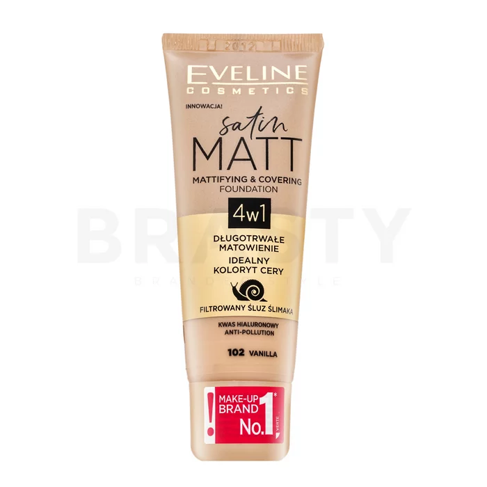 Eveline Satin Matt Mattifying & Covering Foundation 4in1 tekoča ličila z matirnim učinkom 102 Vanilla 30 ml