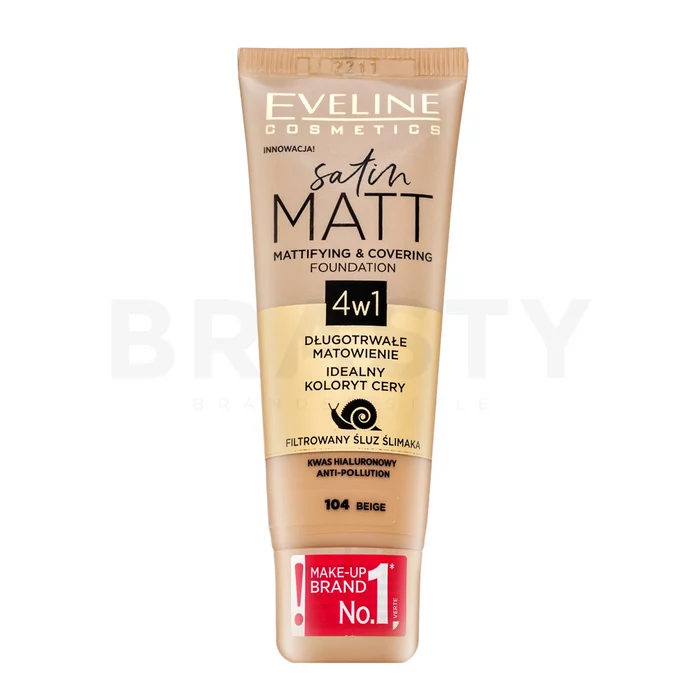 Eveline Satin Matt Mattifying & Covering Foundation 4in1 tekoča ličila z matirnim učinkom 104 Beige 30 ml