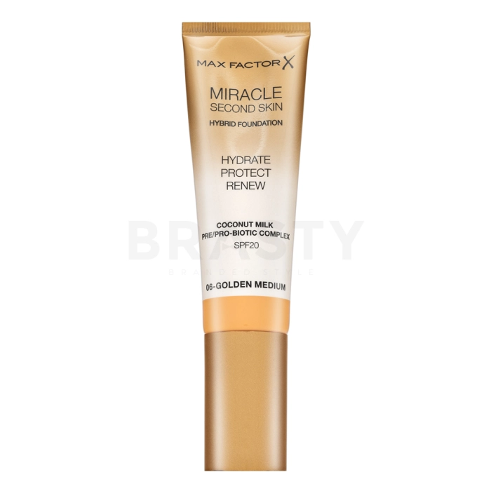 Max Factor Miracle Second Skin Hybrid Foundation SPF20 dlhotrvajúci make-up s hydratačným účinkom 06 Golden Medium 30 ml