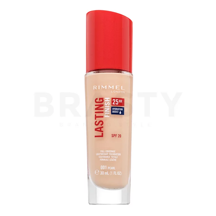 Rimmel London Lasting Finish 25HR SPF20 Full Coverage Lightweight Foundation Flüssiges Make Up für eine einheitliche und aufgehellte Gesichtshaut 001 30 ml