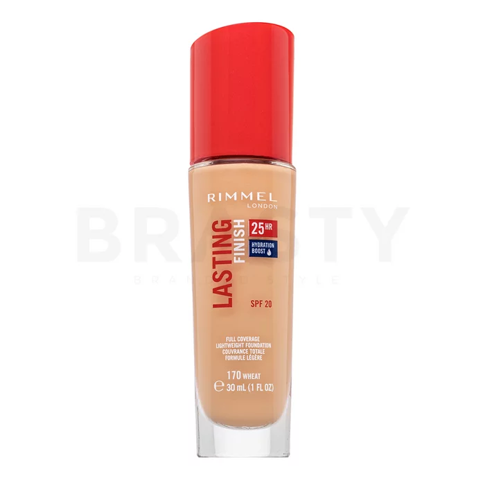 Rimmel London Lasting Finish 25HR SPF20 Full Coverage Lightweight Foundation Flüssiges Make Up für eine einheitliche und aufgehellte Gesichtshaut 170 30 ml
