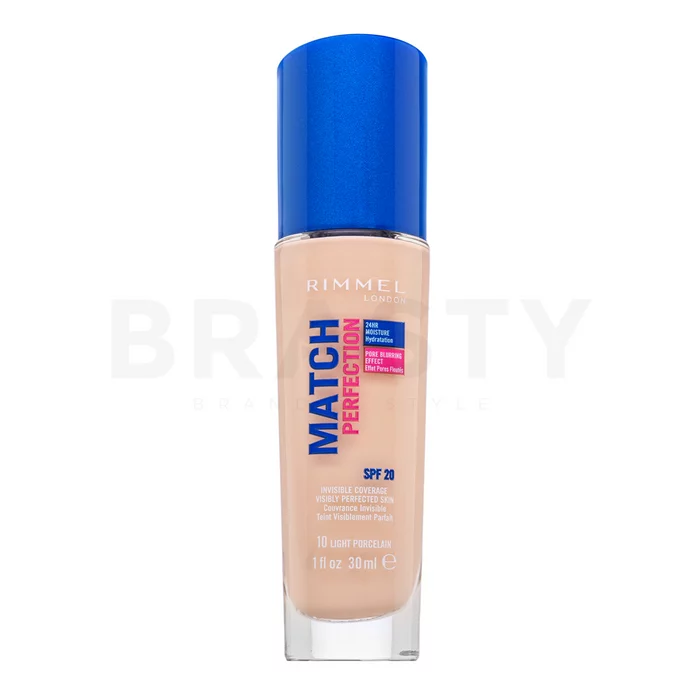 Rimmel London Match Perfection 24HR SPF20 Foundation vloeibare make-up voor een uniforme en stralende teint 010 Porcelain 30 ml