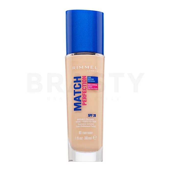 Rimmel London Match Perfection 24HR SPF20 Foundation vloeibare make-up voor een uniforme en stralende teint 081 Fair Ivory 30 ml