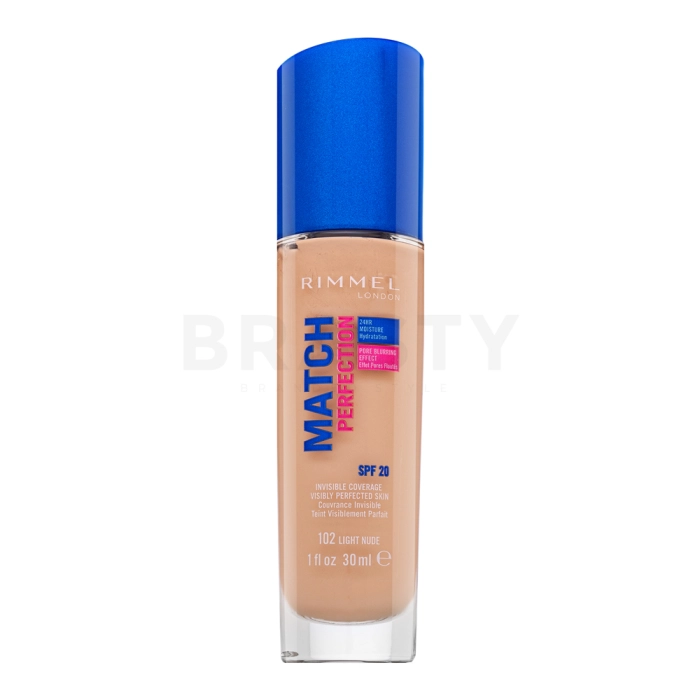Rimmel London Match Perfection 24HR SPF20 Foundation vloeibare make-up voor een uniforme en stralende teint 102 Light Nude 30 ml