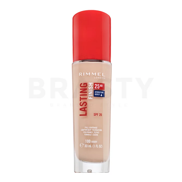 Rimmel London Lasting Finish 25HR SPF20 Full Coverage Lightweight Foundation Flüssiges Make Up für eine einheitliche und aufgehellte Gesichtshaut 100 30 ml
