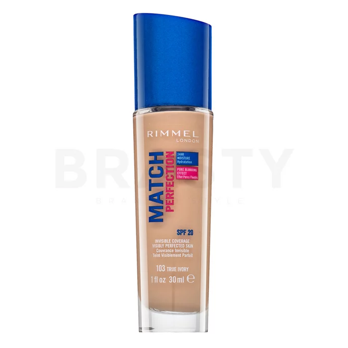 Rimmel London Match Perfection 24HR SPF20 Foundation vloeibare make-up voor een uniforme en stralende teint 103 True Ivory 30 ml