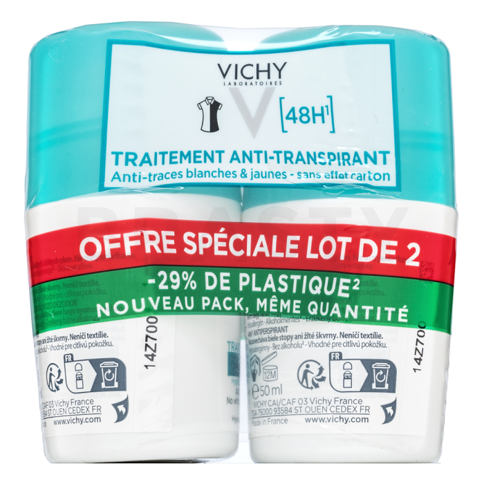 Vichy 48H Anti-Traspirant antyperspirant No White Marks & Yellow Stains Roll-On 2 x 50 ml