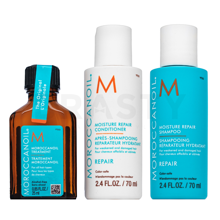 Moroccanoil Repair Repair & Moisture Trio sada pre slabé a poškodené vlasy 2 x 70 ml + 25 ml