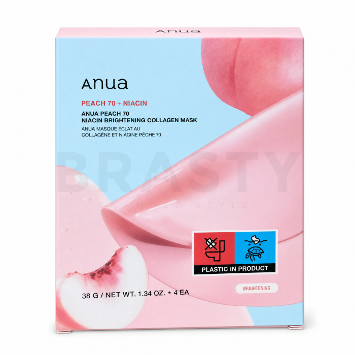 Anua Peach 70 + Niacin Feuchtigkeitsspendende Tuchmaske Brightening Collagen Mask 4 x 38 g