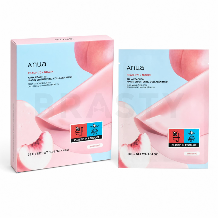 Anua Peach 70 + Niacin Feuchtigkeitsspendende Tuchmaske Brightening Collagen Mask 4 x 38 g