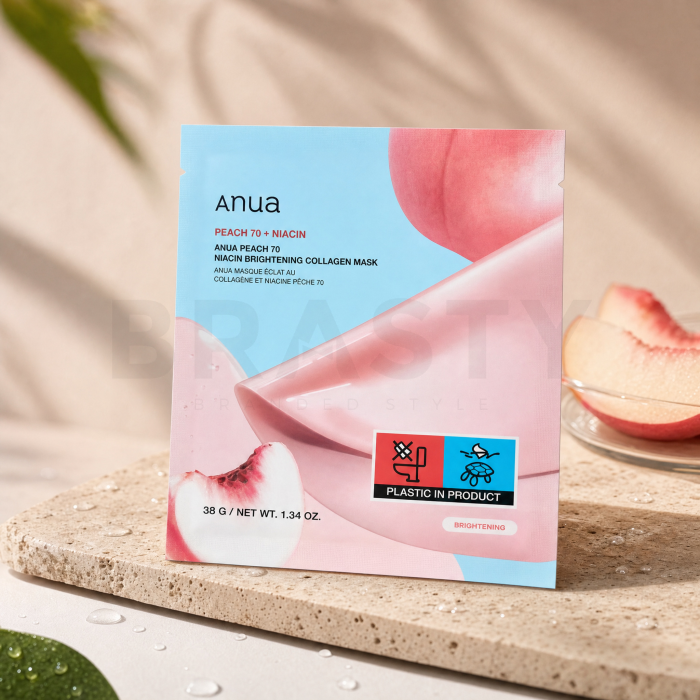 Anua Peach 70 + Niacin Feuchtigkeitsspendende Tuchmaske Brightening Collagen Mask 4 x 38 g