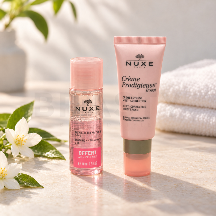 Nuxe Creme Prodigieuse Boost sada pre starostlivosť o pleť Multi Correction Silky Cream + Very Rose 3-in-1 Soothing Micellar Water 40 ml + 40 ml