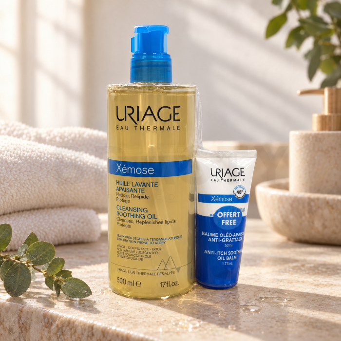 Uriage Xémose huidverzorgingspakket Cleansing Soothing Oil + Anti-Itch Soothing Oil Balm 500 ml + 50 ml