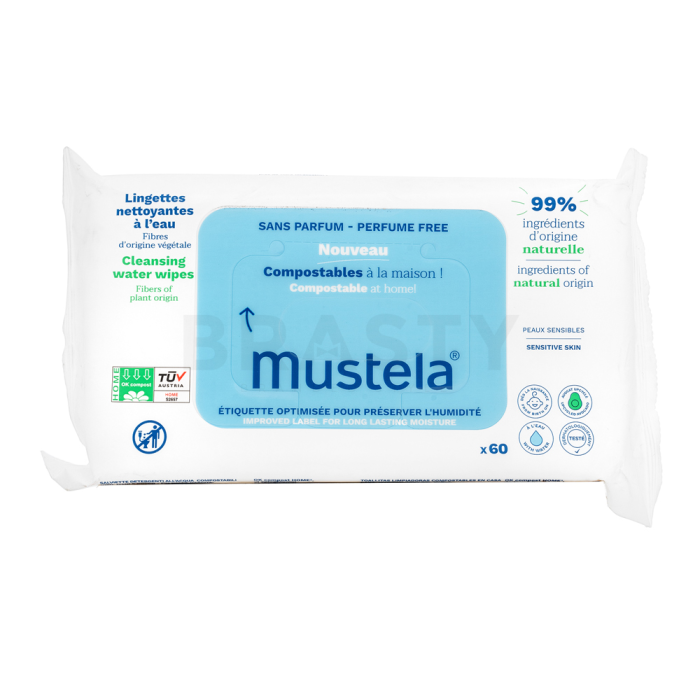 Mustela Compostable at Home čistilni robčki za otroke Cleansing Water Wipes 60 pcs