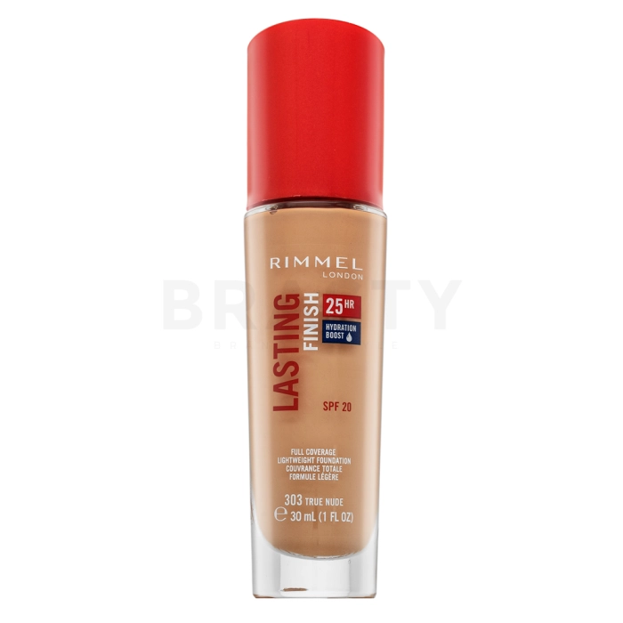 Rimmel London Lasting Finish 25HR SPF20 Full Coverage Lightweight Foundation Flüssiges Make Up für eine einheitliche und aufgehellte Gesichtshaut 303 30 ml