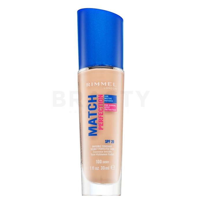 Rimmel London Match Perfection 24HR SPF20 Foundation vloeibare make-up voor een uniforme en stralende teint 100 Ivory 30 ml